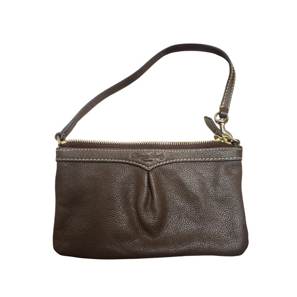 Dooney & Bourke Brown Leather Wristlet Zipper Pouch Bag - Picture 1 of 4